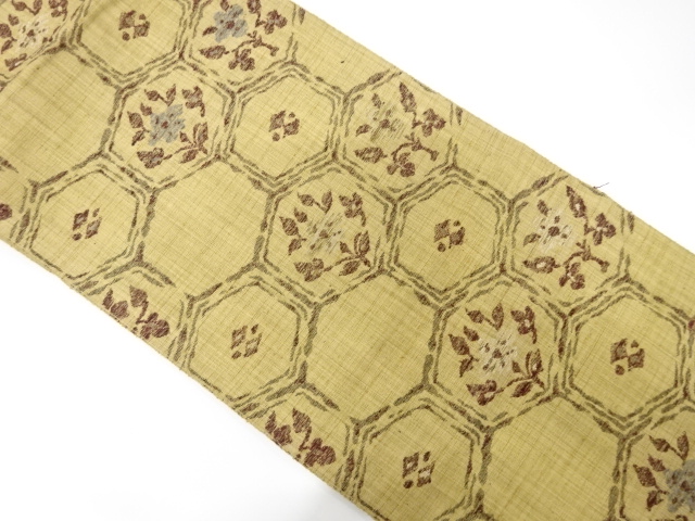 アンティーク 名古屋帯 黒繻子 手書きの牡丹 九寸 正絹 着物 RO-939